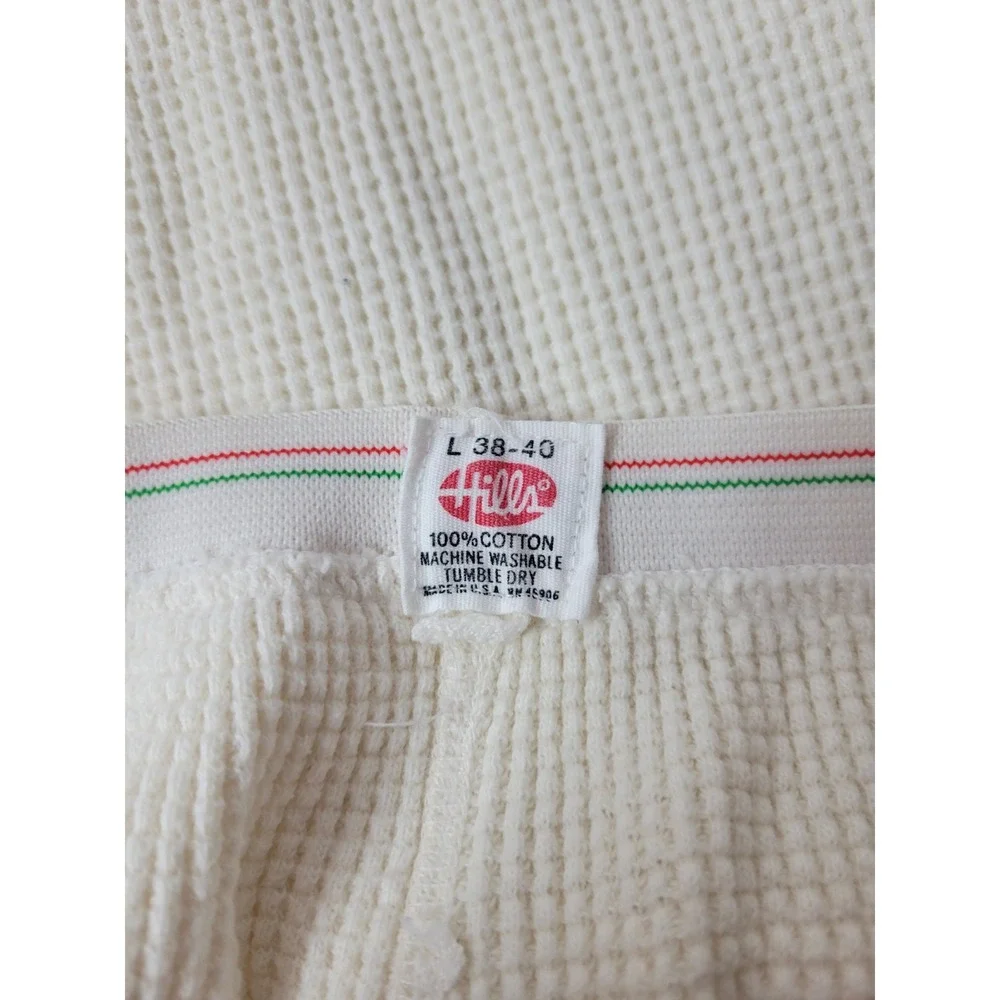 Vtg‎ Hills Store Mens White Cotton Thermal Long Johns Waffle Knit Cotton USA L
